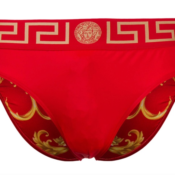 Versace Greca Border Medusa Barocco Red Swim Briefs Bathing Suit Speedo - Picture 11 of 14